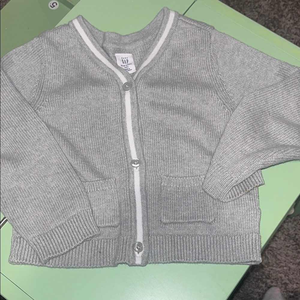 GAP Light Gray Knit Cardigan with Contrasting Trim